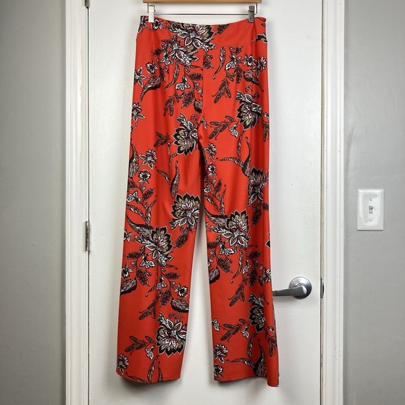 Jude Connally Floral Orange Red Wide Leg Ankle Bohemian Pants Elastic Waist sz M - Picture 4 of 9